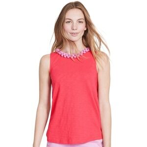 BODEN Coral Pink Pom Pom Tank Sz‎ 10 Women's Sleeveless Top Embellished Beachy